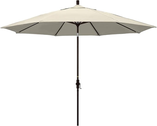 California Umbrella 11Ft Premium Patio Umbrella, Hand-Crank, Tilt-Collar, Bronze Frame, Solution Dyed Beige Fabric