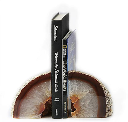 JIC Gem Natural Agate Book Ends Decorative geode bookends for Heavy Books with Rubber Bumpers Crystal Bookends for Shelves and Office Decoration 1 Pair(6 to 8 Lbs)