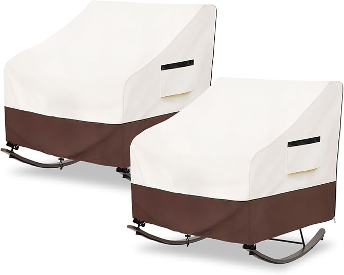 Outdoor Rocking Chair Cover 2 Pack,600D Heavy Duty Waterproof Patio Egg Rocking Chair Covers,for 41" W x 45" D x 31" H Outdoor Papasan Rocking Chair Beige