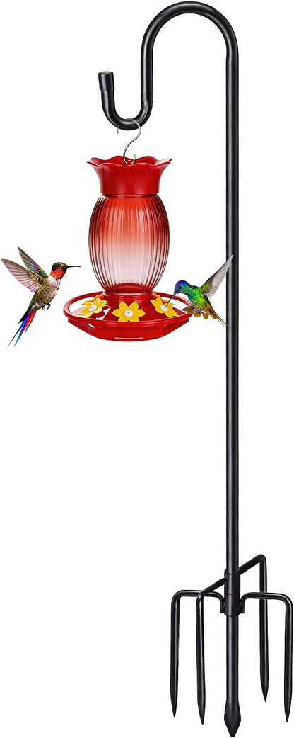 COCONUT 78" Heavy Duty Shepherds Hooks for Outdoor, Bird Feeder Pole with 5 Prong Base, Adjustable Height Shepherds Hook for Hummingbird Feeder, Bird Feeder, Plant, Wind Chimes, Lanterns (1 Pack)