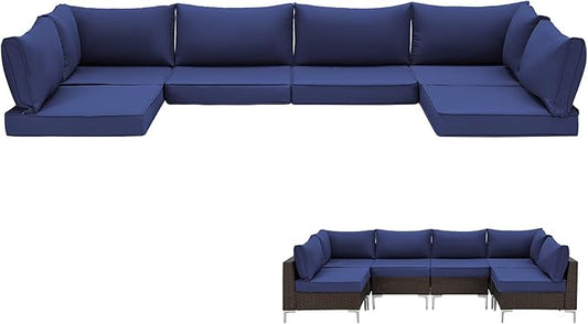 HOMREST 14-Piece Outdoor Patio Cushions, 25x25 Deep Seat Replacement, Water Resistant & Non-Slip for 6-Seat Wicker Sectional Sofa,Navy Blue