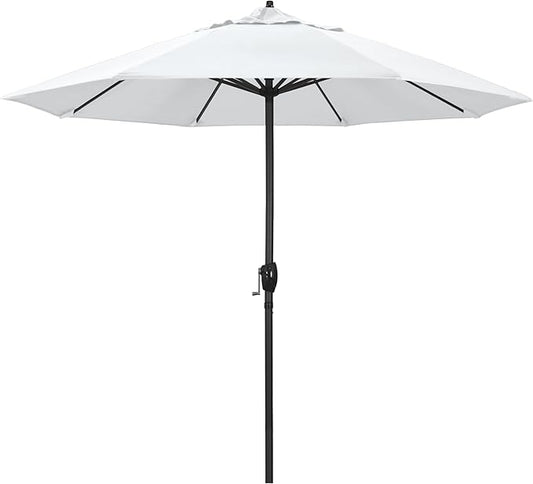 California Umbrella 9' Rd Aluminum Patio Umbrella, Crank Lift, Auto Tilt, Black Finish, Sunbrella Natural