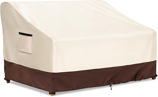 3-Seater Patio Sofa Cover, 600D Heavy Duty Waterproof Outdoor Sofa Covers, 79 W x 38 D x 35 H Inches Outdoor Couch Cover, Patio Furniture Covers, Lvory&Brown