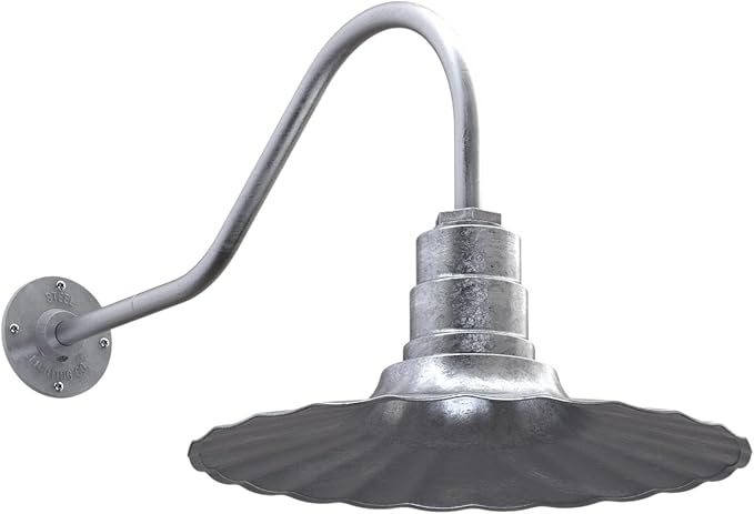 Steel Lighting Co. Highland Park Barn Light | Outdoor Wall Mounted | 16 inch Radial Wave | 23 inch Gooseneck | Vintage Style Made in America | Galvanized Exterior/Galvanized Interior