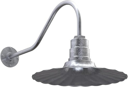 Steel Lighting Co. Highland Park Barn Light | Outdoor Wall Mounted | 16 inch Radial Wave | 23 inch Gooseneck | Vintage Style Made in America | Galvanized Exterior/Galvanized Interior