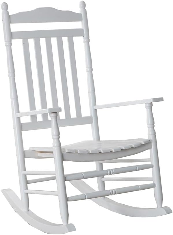 Rocking Chair Porch Rocker Outdoor Furniture Wooden Adult Rockers for Bistro Balcony Camping Lawn Garden Backyard Outside, White