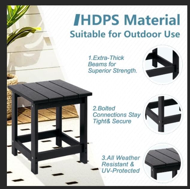 LZRS Adirondack Outdoor Side Table – Durable Weather-Resistant HDPE Patio End Table for Porch, Deck, Pool, Garden,Sturdy and Easy Assembly, Black