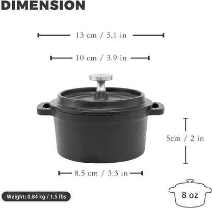 Flavehc Mini Cocotte 8 oz Pre-Seasoned Mini Dutch Oven 0.25 qt. Cast Iron Garlic Roaster for Oven Garlic Confit Pot Ramekins with Lids Oven Safe Set of 2