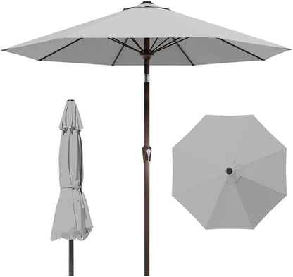 10FT Patio Umbrella Outdoor Market Umbrella with Crank and Tilt, 8 Flexible Fiberglass Ribs, UV-Resistant Waterproof Canopy for Patio, Deck, Garden, Backyard, Light Gray