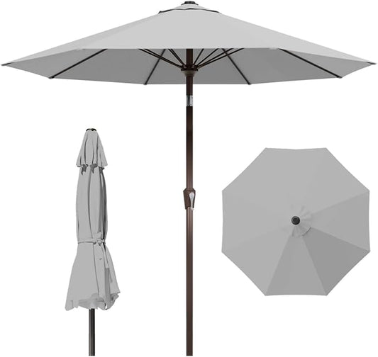 10FT Patio Umbrella Outdoor Market Umbrella with Crank and Tilt, 8 Flexible Fiberglass Ribs, UV-Resistant Waterproof Canopy for Patio, Deck, Garden, Backyard, Light Gray