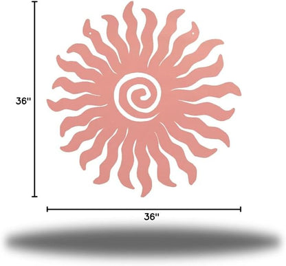 Riverside Designs Sunburst Metal Wall Art Steel Outdoor Decor - Heavy-Duty and Waterproof - Made in USA (36", Pink)