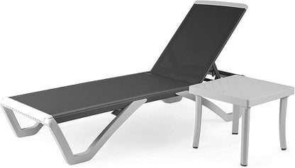 Kozyard Outdoor Chaise Lounge Chair Set, Fully Flat Adjustable Patio Lounger with Aluminum Frame & Resin Legs, Textilene Fabric for Poolside, Backyard & Beach (Gray, Chair + Table)