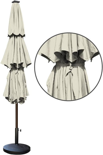 EliteShade USA 10-Year-Non-Fading Solar 9ft 3 Tiers Market Umbrella with 80 LED Lights Patio Umbrellas Outdoor Table with Ventilation,Antique Beige
