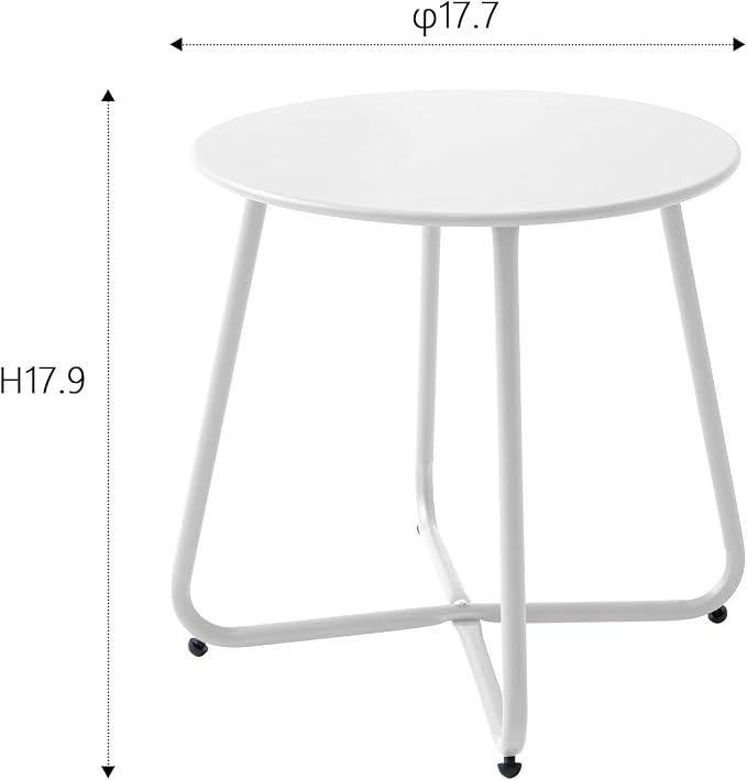 Meluvici Patio Outdoor Side Table Waterproof Round Metal Steel Small Side Table Weather Resistant Portable Outdoor and Indoor End Table for Garden Balcony Yard, White