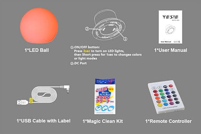YESIE 8-Inch Floating Pool Light, Rechargeable LED Ball Light, Remote Control, Hot tub Accessories,Bathtub Lamp,16 RGB Colors Outdoor Patio Orb Home Decoration