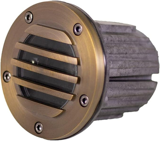 12V Brass In-Ground Well Light (Grated Top) with 5W 2700K Warm White MR16 LED Bulb & PVC Sleeve for Low Voltage Landscape Lighting of Outdoor Pathway, Garden, Shrubs, Columns or Trees
