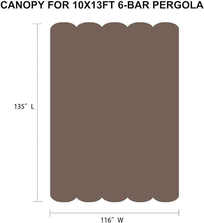 Pergola Shade Cover Replacement Canopy Top Compatible with 10 X 13 ft 6-Bar Pergola Frames - Brown (Canopy Size 116" W x 135" L, Canopy Top Only)