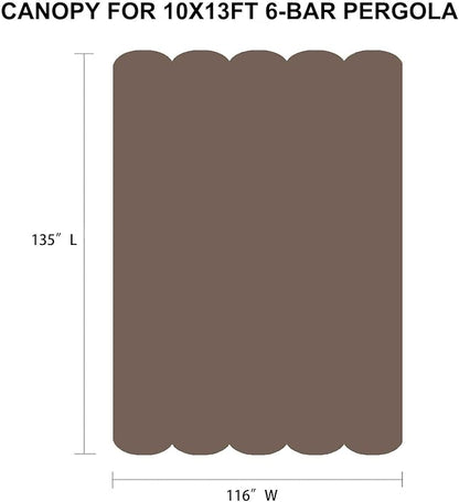 Pergola Shade Cover Replacement Canopy Top Compatible with 10 X 13 ft 6-Bar Pergola Frames - Brown (Canopy Size 116" W x 135" L, Canopy Top Only)