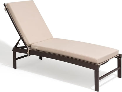Crestlive Products Chaise Lounge Chair with Cushion,Outdoor 5 Position Recliner, All Weather Furniture for Patio, Beach, Yard, Pool (1PCS Beige)