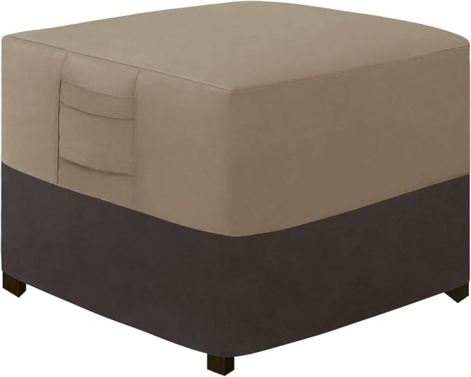 Easy-Going Outdoor Ottoman Cover, Waterproof Patio Ottoman Cover, Heavy Duty Outdoor Furniture Cover with Padded Handles (22"x22"x17", Camel/Dark Brown)