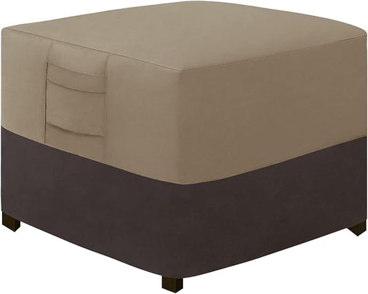 Easy-Going Outdoor Ottoman Cover, Waterproof Patio Ottoman Cover, Heavy Duty Outdoor Furniture Cover with Padded Handles (22"x22"x17", Camel/Dark Brown)