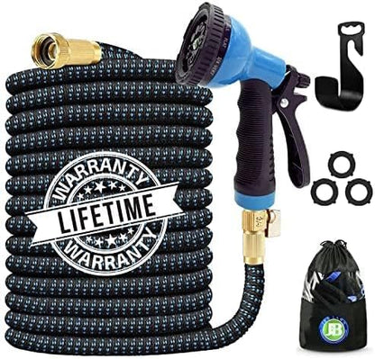 J&B XpandaHose 100ft Expandable Garden Hose – Ultra-Strong 3750D, 4-Layer Latex Core, Brass 3/4" Connectors, 10-Pattern Nozzle & Storage Bag – Lightweight, Kink-Reducing, Leak-Resistant