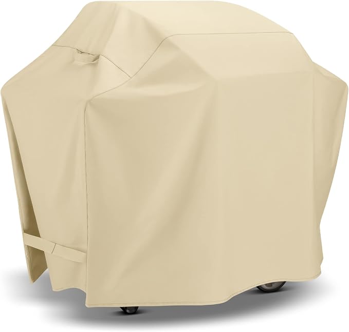 SunPatio BBQ Grill Cover 70 Inch, Outdoor Waterproof Large Barbecue Cover, All Weather Resistant Charcoal Gas Grill Protector, Compatible for Weber Char-Broil Nexgrill Napoleon and More, Beige