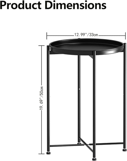 Garden 4 you Small Side Table, Mini Round End Table, Tray Table with Metal Frame, Modern Nightstand for Living Room, Bedroom, Patio, Small Space, 2pcs