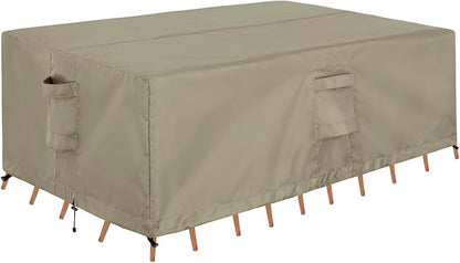 OutdoorLines Outdoor Waterproof Patio Table Furniture Set Covers - Rectangle Couch Sectional Cover Outside Weatherproof Patio Furniture Covering for Deck, Lawn and Backyard 110"L x 84"W x 28"H, Camel