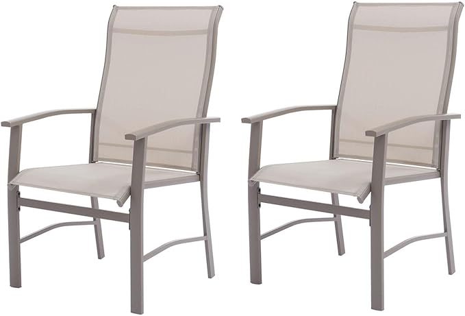 Patio Dining Chairs Set of 2, Outdoor Dining Chairs with High Back, Metal Outdoor Chair Set with Comfort and Durability, Patio Chair for Deck Lawn Kitchen Garden Backyard, Ivory