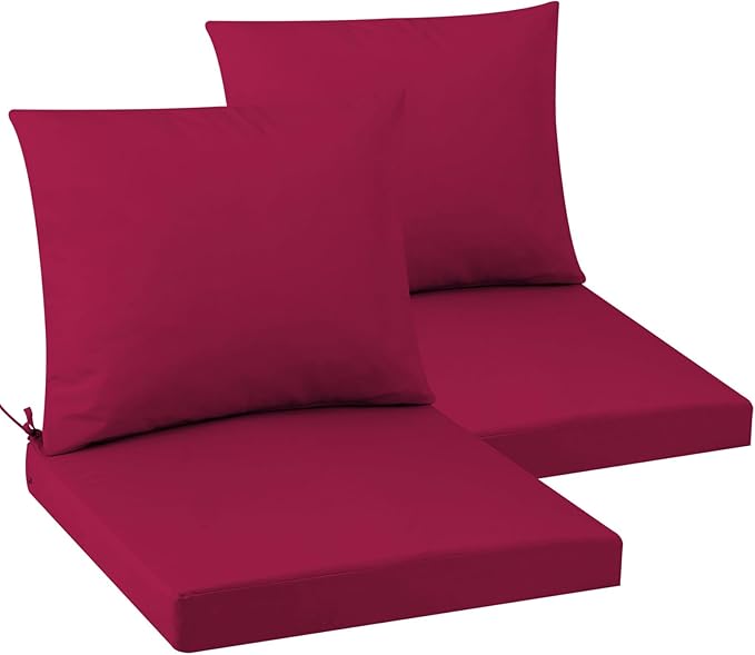 Outdoor Seat Cushion Set 24 x 24 In, Water-Resistant & Fade-Resistan, Patio Furniture Cushions with Removable Cover Deep Seat & Back Cushion with Handle and Adjustable Straps for Chair Sofa,2PC