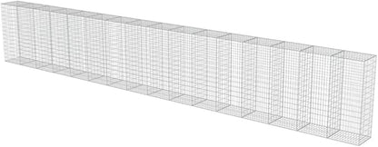 Galvanized Steel Gabion Wall with Covers, Gabion Mesh Wire Wall Panel Galvanized Steel Garden Stone Wire Basket Fencing Patio Decorative Fence, 354"x19.7"x59",-188