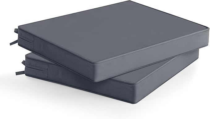 Outdoor Chair Cushions Set of 2: Waterproof & Fade Resistant Seat Cushion for Patio Furniture - 19 x 19 x 2 Inch Chair Pads with Ties and Hidden Zipper -Patio Chair Cushion Replacement, Dark Grey