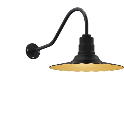 Steel Lighting Co. Highland Park Barn Light | Outdoor Wall Mounted | 16 inch Radial Wave | 23 inch Gooseneck | Vintage Style Made in America | Matte Black Exterior/Brass Interior