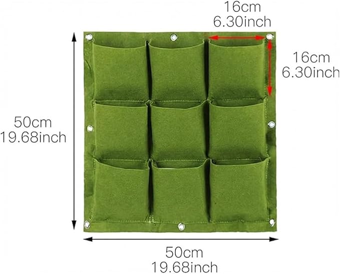 WFIST Vertical Hanging Planter Bag, Breathable Felt Wall Garden Planter with Metal Grommets, Indoor/Outdoor Space-Saving Herb & Flower Growing Pouch (9-Pocket)