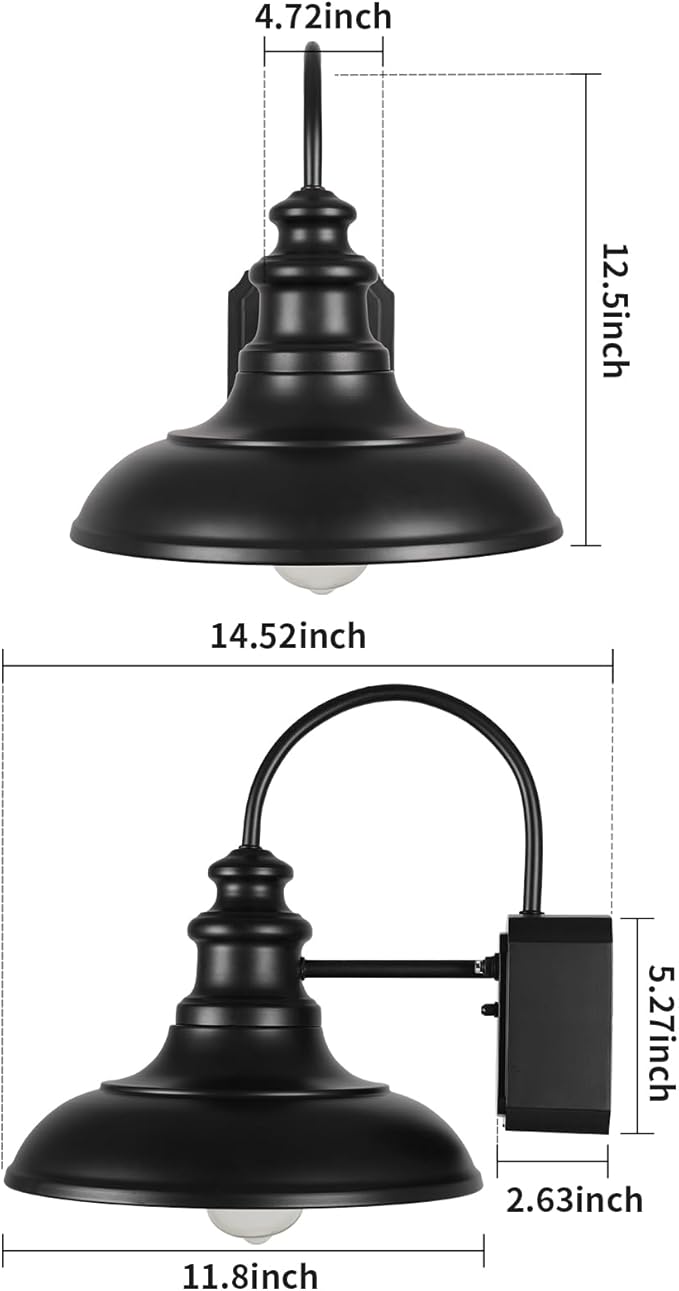 Dusk to Dawn Sensor Outdoor Barn Light with GFCI Outlet, Farmhouse Outdoor Wall Sconce, Rustic Exterior Lighting Fixture, Industrial Wall Lantern for Porch Garage Patio, STRZ034-W BK