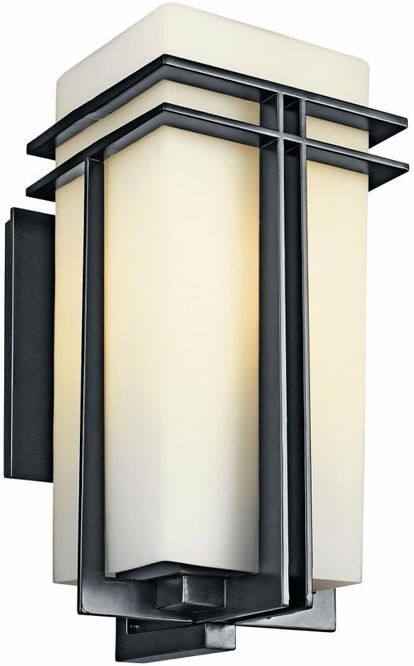Kichler Tremillo 20.25" Outdoor Wall Sconce Light in Black, Exterior 1-Light Fixture with Satin Etched Cased Opal Glass, (20.25" H x 10" W), 49203BK