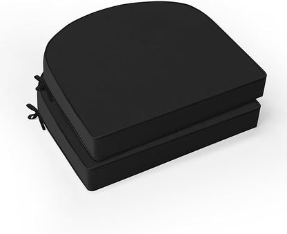 Outdoor Chair Cushions Set of 2: Waterproof & Fade Resistant Patio Furniture Cushions - 19 x 19 x 2 Inch Non Slip Round Corner Seat Cushion Pads with Removable Cover for Garden Yard Lawn, Black