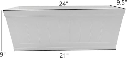 Classic Home and Garden Plastic Falmouth Deck Rail Window Box Planter with Drainage Holes, Starlight White Beadboard, 24 inches