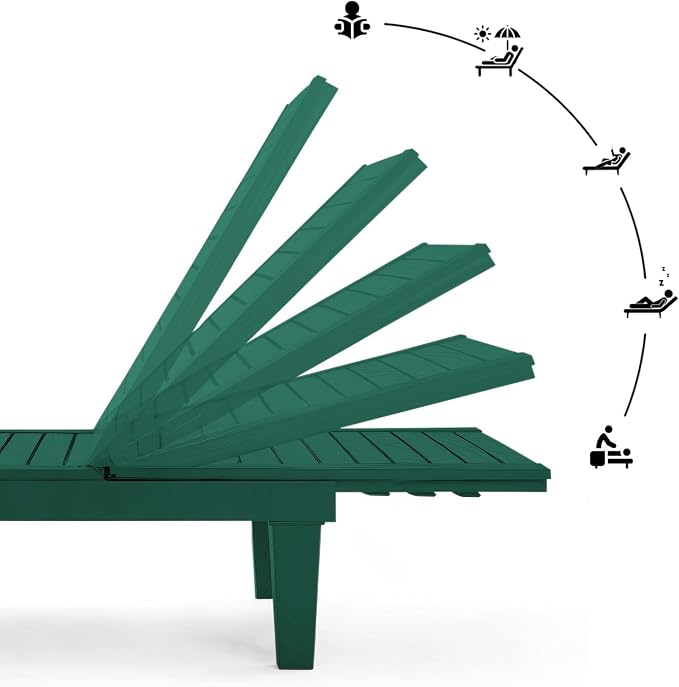 Nestl Sun Tanning Chair - Forest Green Chaise Lounge Chair Outdoor, Lightweight Pool Lounge Chairs Set of 2, Adjustable 5-Position Reclining Lawn Chair, Waterproof Beach Outdoor Lounge Chairs