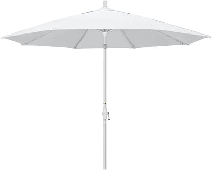 California Umbrella 11Ft Premium Patio Umbrella, Hand-Crank, Tilt-Collar, White Frame, Solution Dyed White Fabric