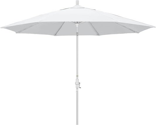California Umbrella 11Ft Premium Patio Umbrella, Hand-Crank, Tilt-Collar, White Frame, Solution Dyed White Fabric