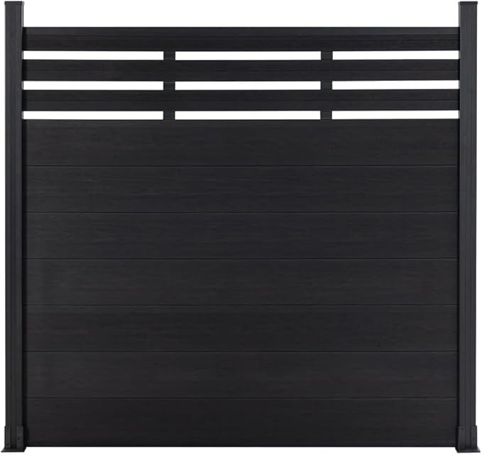 6x6 FT Wood Composite Privacy Fence Panel,Semi-Enclosed Outdoor AC Unit Cover,Trash Can Barrier | Weatherproof, Easy Installation, Durable Composite Fencing (Black with 2 Post)