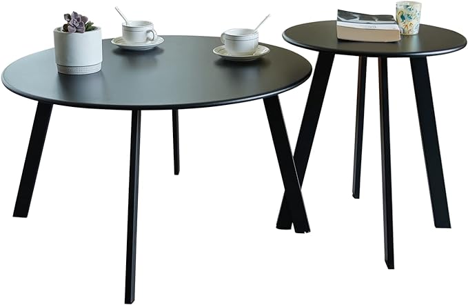 Meluvici Outdoor Patio Coffee Table Set of 2, Weather Resistant End Table, Round Nesting Tables for Living Room Balcony Office,Black