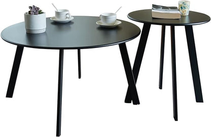 Meluvici Outdoor Patio Coffee Table Set of 2, Weather Resistant End Table, Round Nesting Tables for Living Room Balcony Office,Black