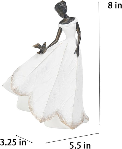 Guichifun Fairy Statue Collection Home Decoration - White Leaf Angel Girls Resin Living Room Bookshelf Decor Garden Outdoor Bathroom Decorations Figurines Gift 5.5 x 3.25 x 8 Inch