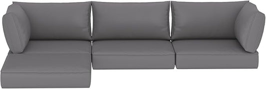 HOMREST Outdoor Sectional Cushions Set of 9, Waterproof Patio Furniture Cushions for 4-Seat Rattan Wicker Sofa, Deep Seat Couch Cushions with Non-Slip Bottom & Machine Washable Covers,Gray