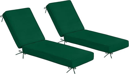 Sundale Outdoor Olefin Chaise Lounge Cushion Set of 2, Water-Resistant Patio Lounge Chair Cushion, Thick Lounger Pad with 4 Straps Dark Green, 72 x 21 x 4 Inches