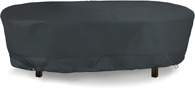 Eevelle Meridian Patio Oval Table Cover with Marine Grade Fabric - Waterproof Outdoor Table Cover - Furniture Set Covers for Dining Table - Easy to Install - (25" H x 66" L x 38" W, Charcoal Gray)
