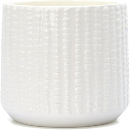 Ceramic Planter Pot with Drainage Hole, 5 Inch Dia, Indoor and Outdoor, Home Patio Garden, Plants Flower Succulent, Textured Round (White)